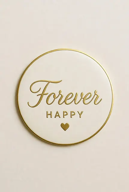 The Forever Happy emblem — Forever in gold script above HAPPY, with a small heart